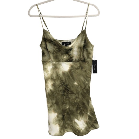 Lulu’s NEW Womens Size Large Cool Vibes Mini Slip Dress Tie Dye Cowl Neck - Picture 7 of 9